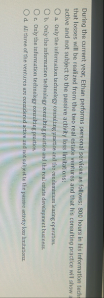 During the current year, Ethan performs personal