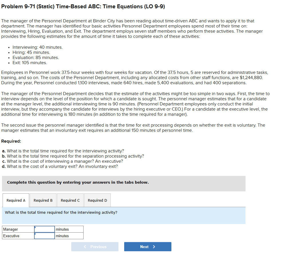Problem 9 - 7 1 ( Static ) Time - Based ABC: Time