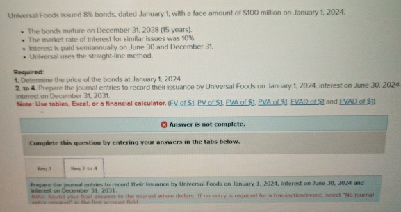 Universal Foods issued 8 % bonds, dated January 1