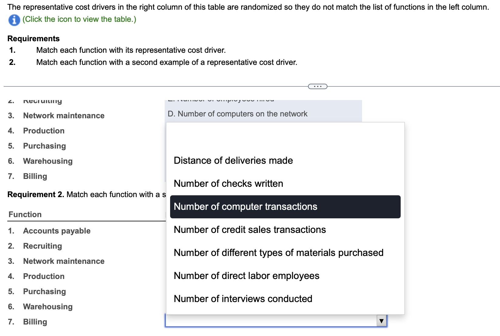 Match each function with a second example of a