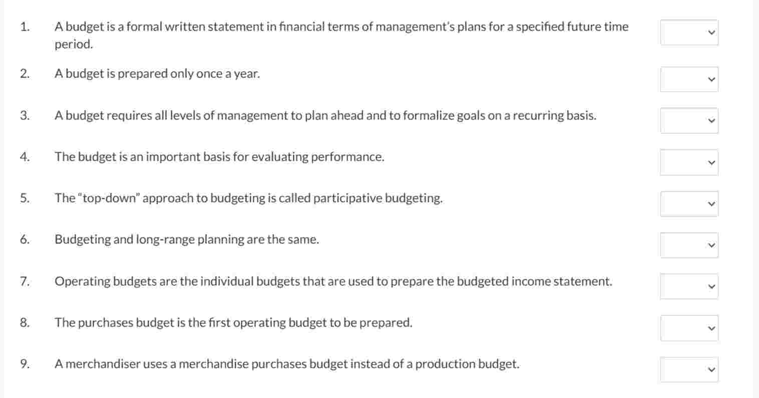 1 . A budget is a formal written statement in