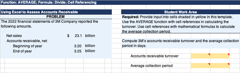 "Function: AVERAGE; Formula: Divide; Cell