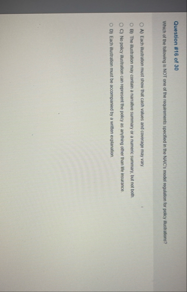 Question # 1 6 of 3 0 Which of the following is