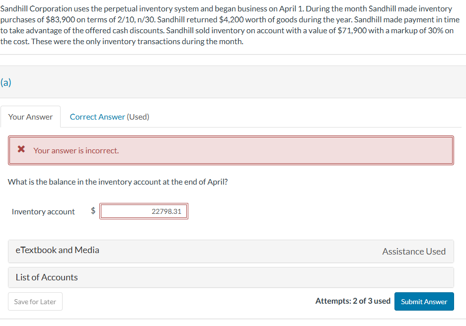 Sandhill Corporation uses the perpetual inventory
