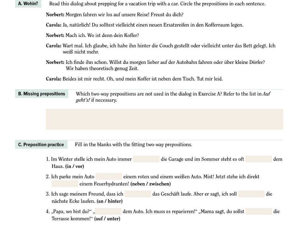 answer this A. Wohin? Read this dialog about