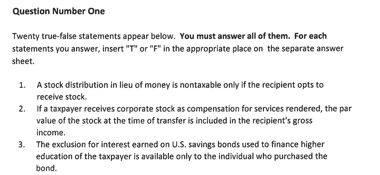 Question Number One Twenty true - false