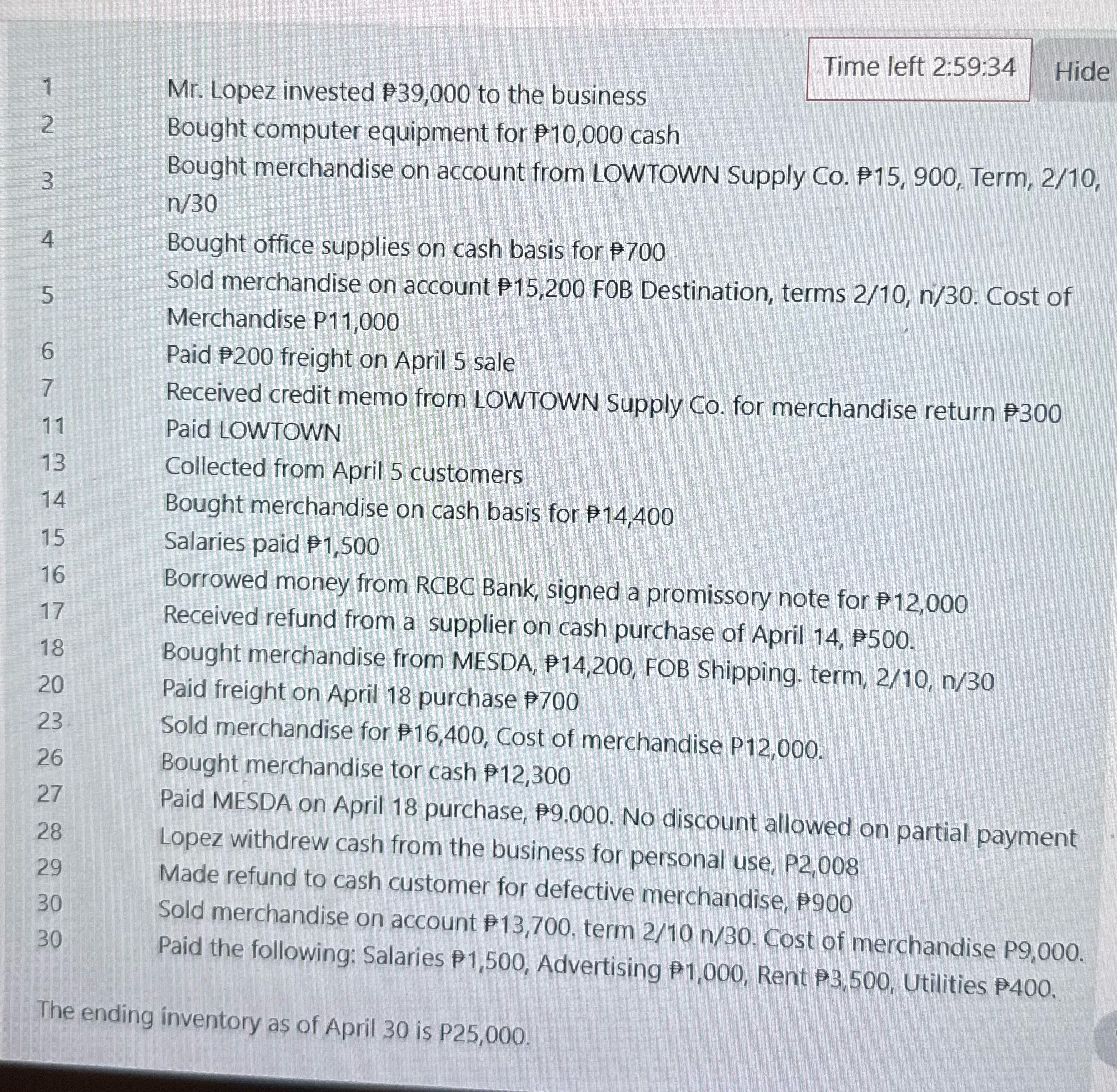 journal entry using periodic Time left 2:59:34