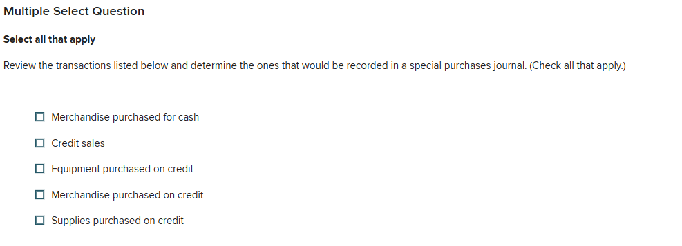 Multiple Select QuestionSelect all that