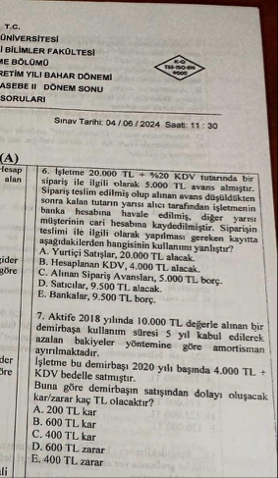 6 . Isletme 2 0 . 0 0 0 T L $ 6 2 0 K D V