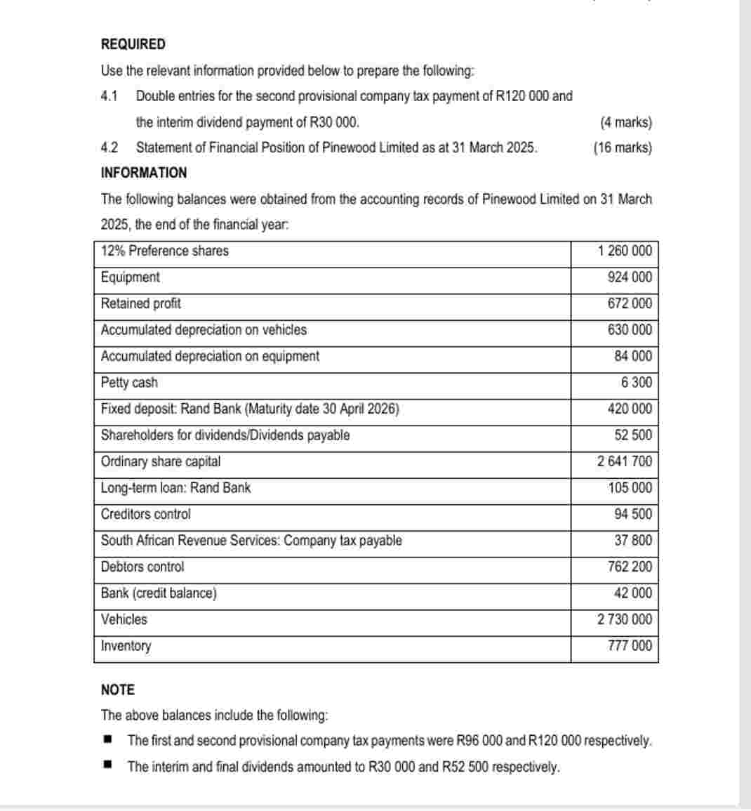 REQUIRED Use the relevant information provided