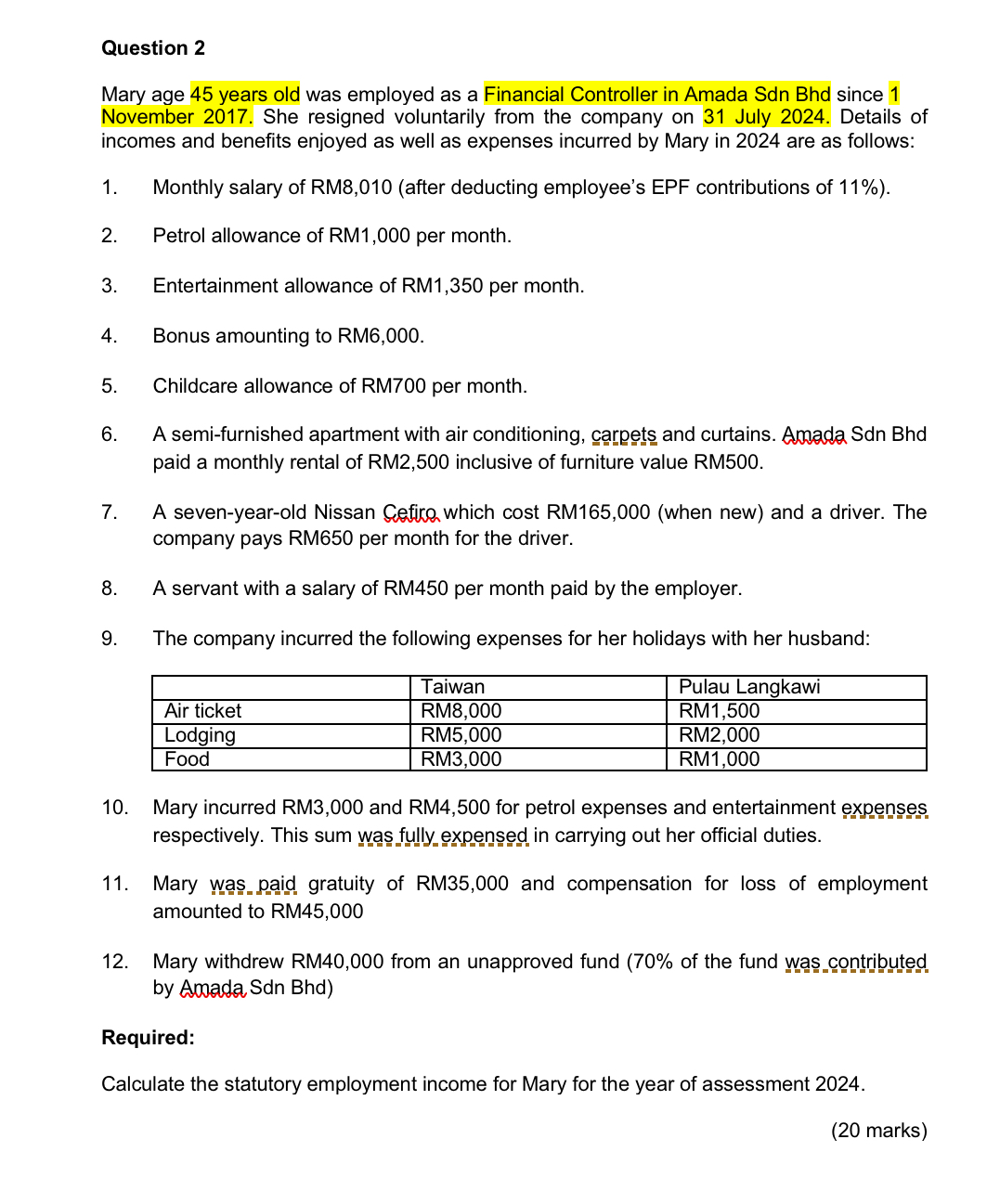 Answer it for me Question 2 Mary age 45 years old