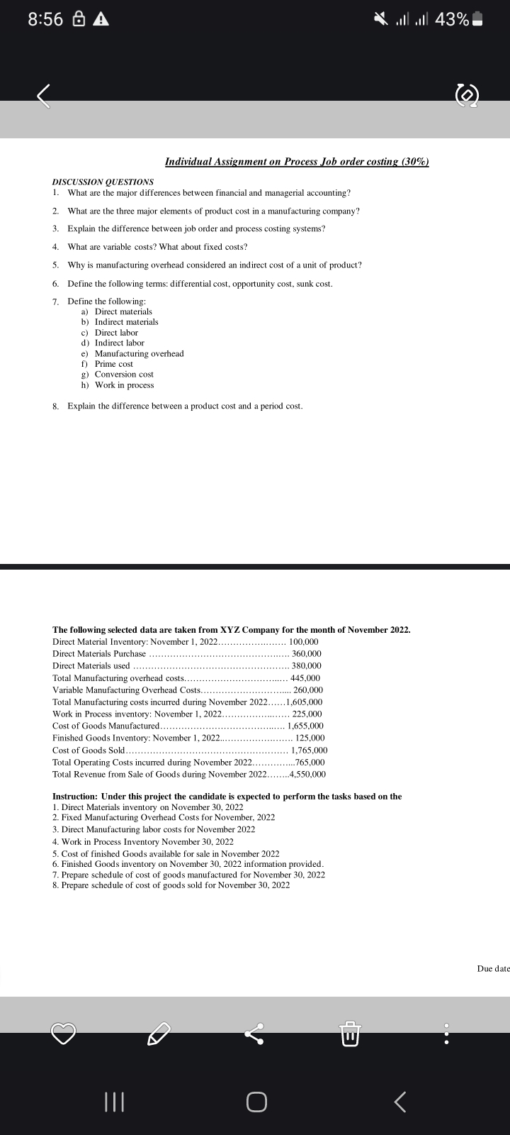 8:56 8 A ill .all 43% Individual Assignment on