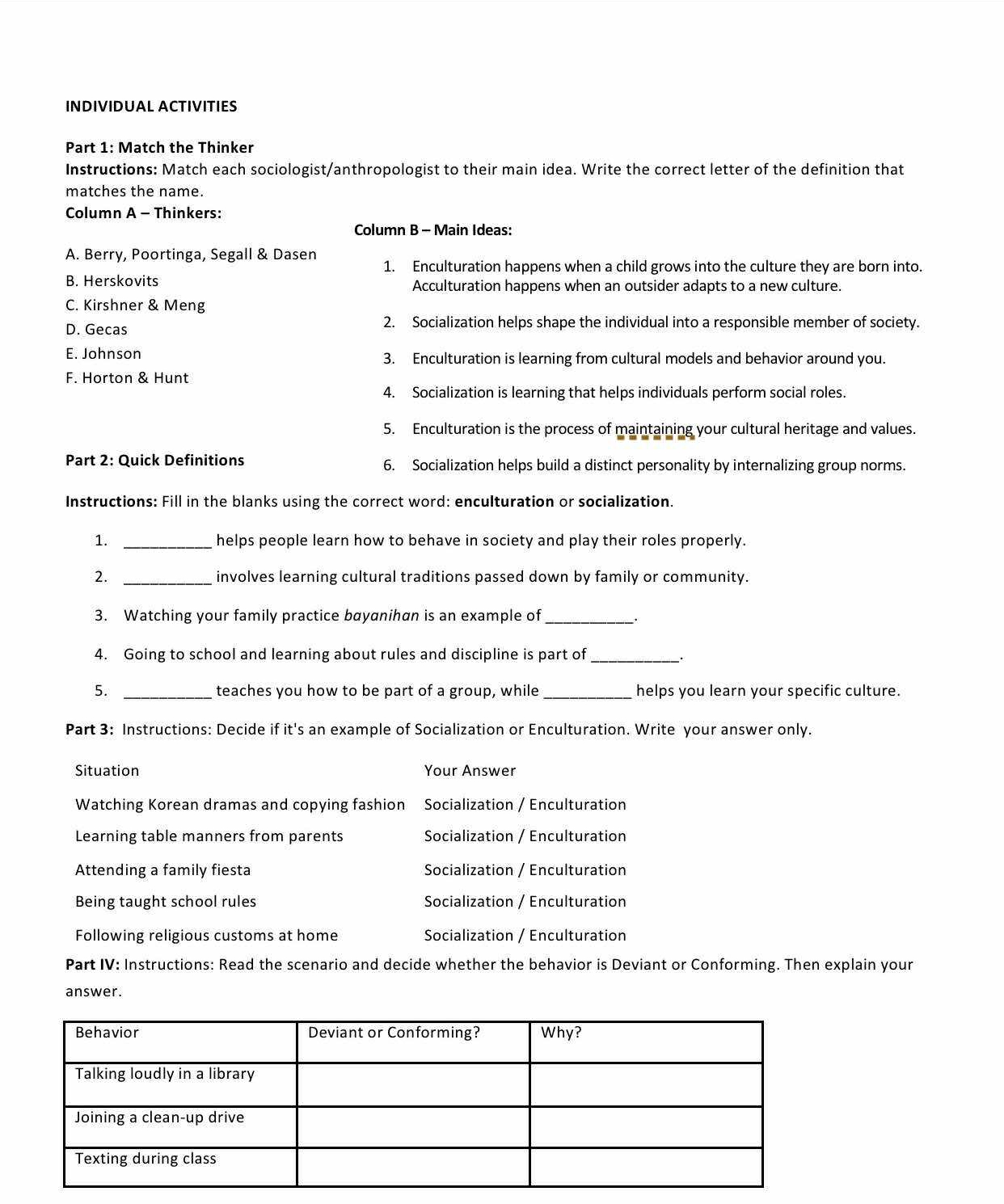 answer this INDIVIDUAL ACTIVITIES Part 1: Match
