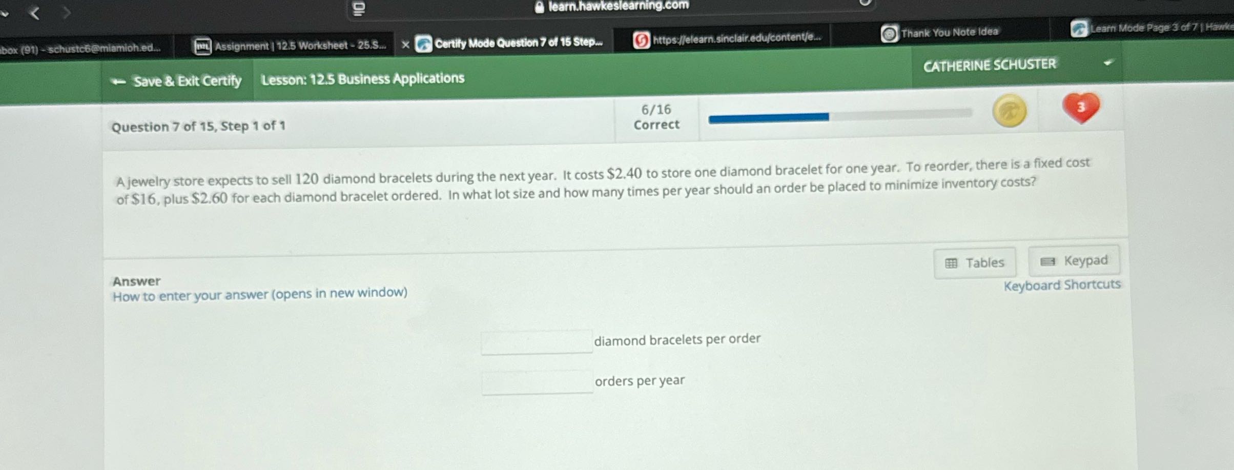 Solve by cost per unit x x/2 + cost per order x/x