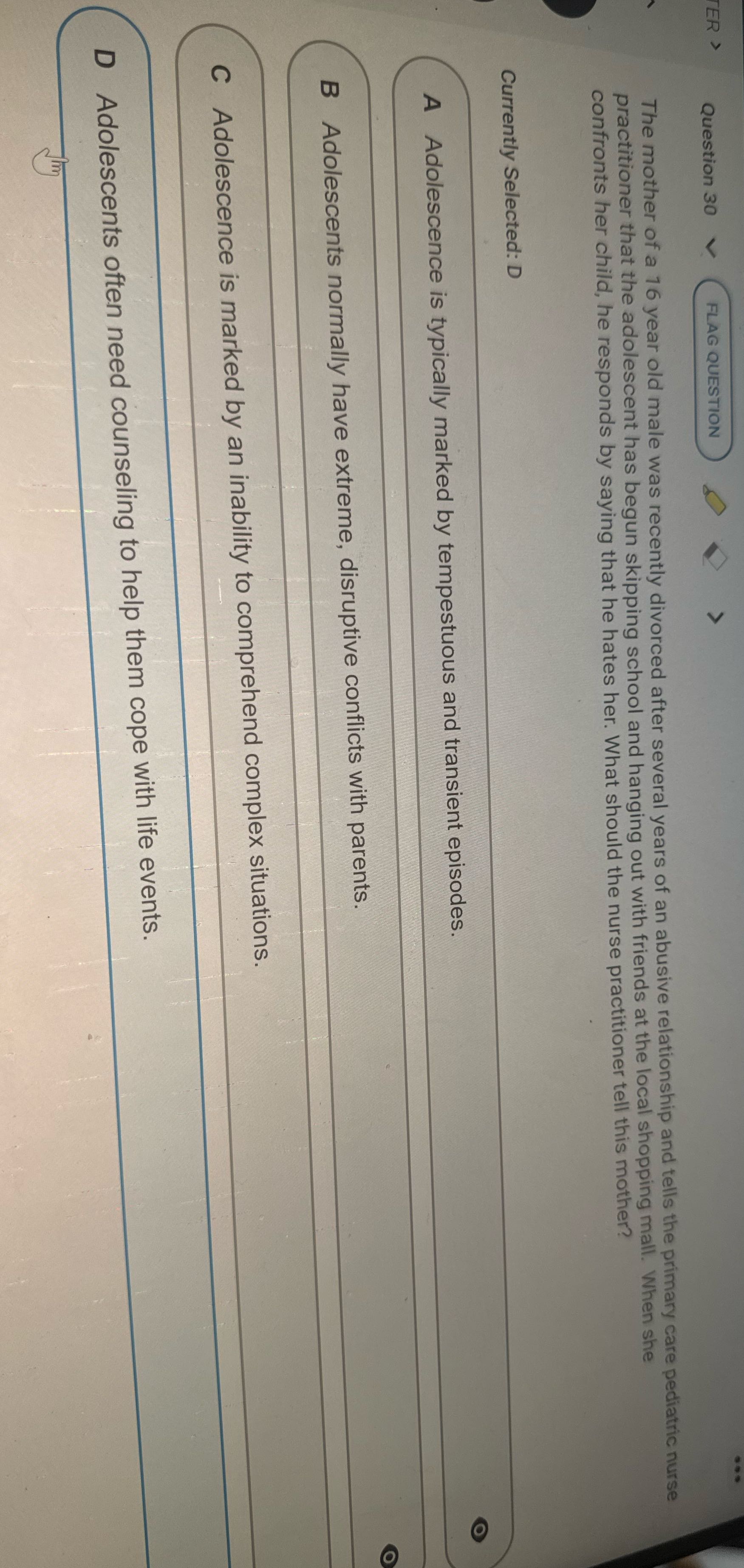 Answer this ER > Question 30 FLAG QUESTION The