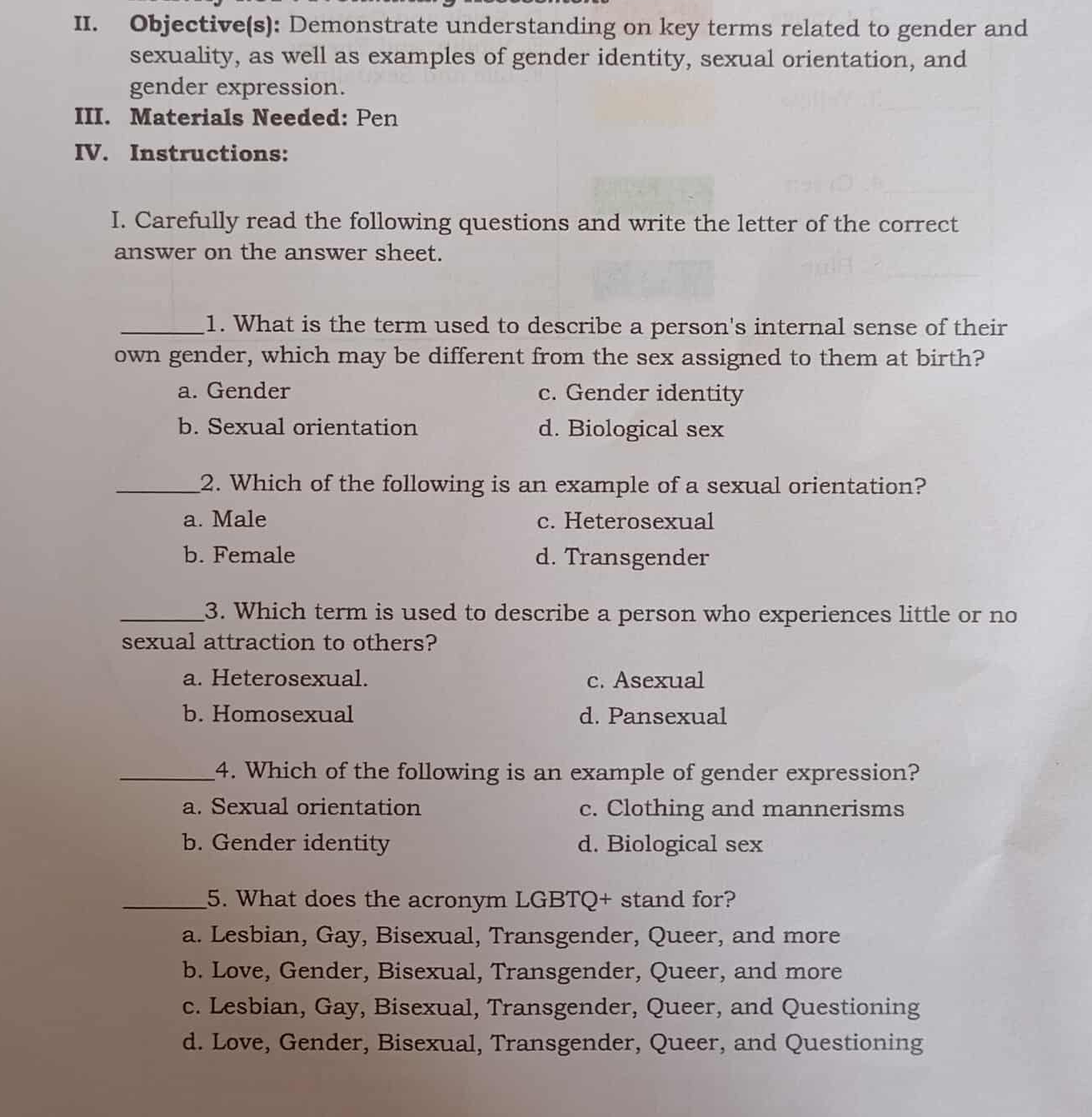 Answer this II. Objective(s): Demonstrate