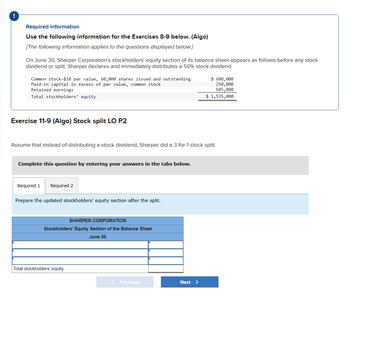 Prepare the updated stockholders' equity section