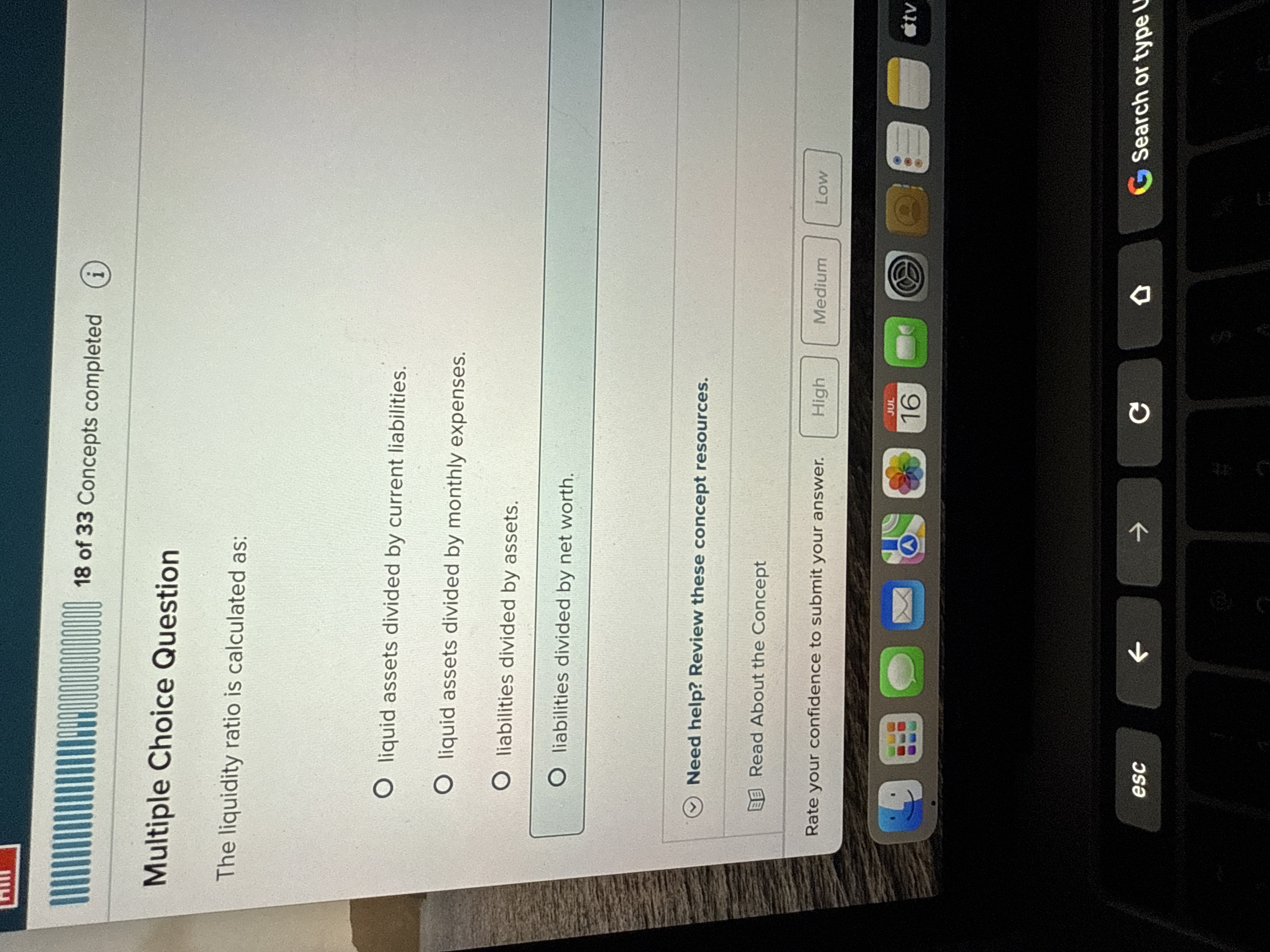 Answer question 18 of 33 Concepts completed