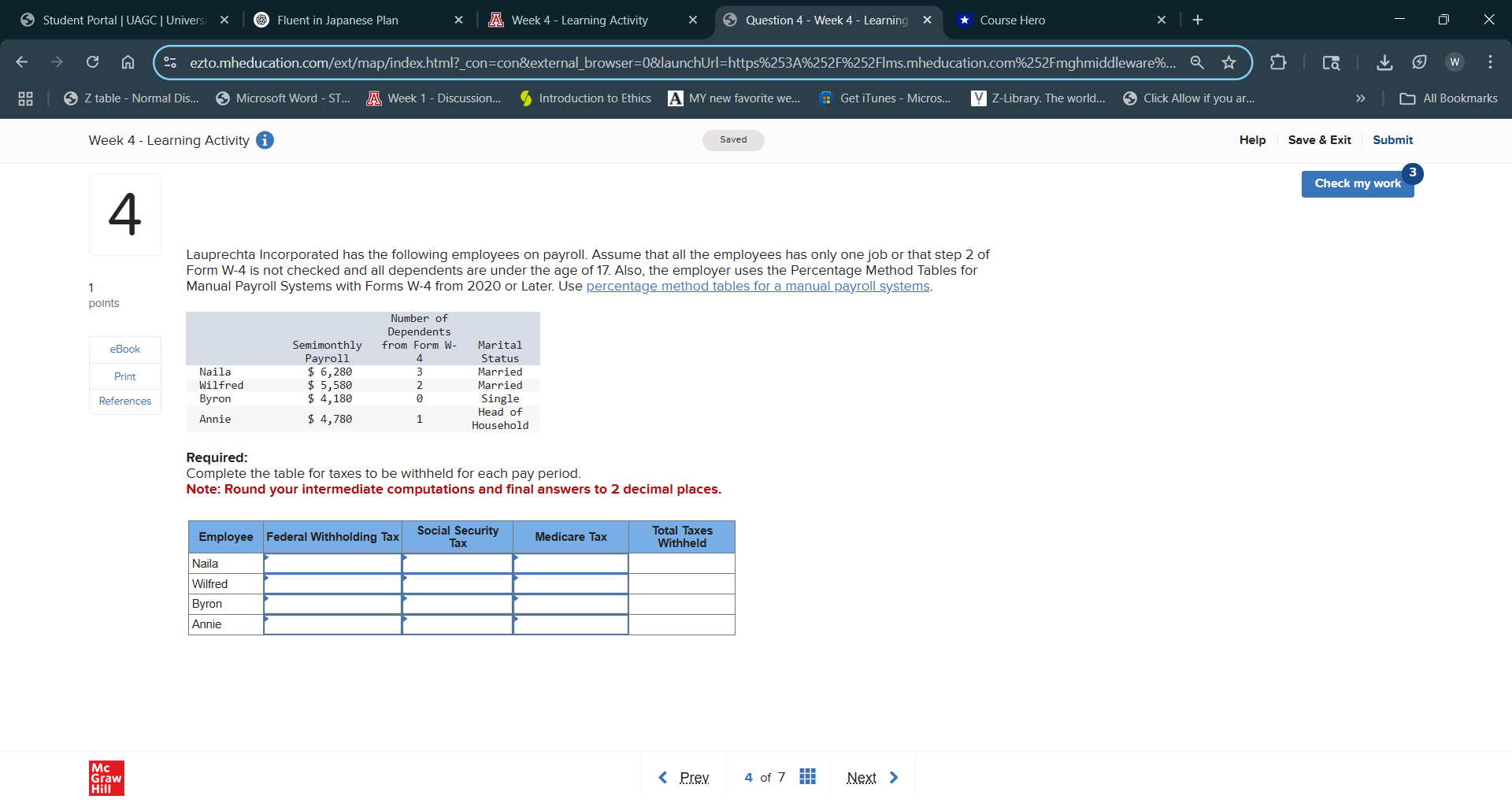 A Week 4 - Learning Activity X X Student Portal |