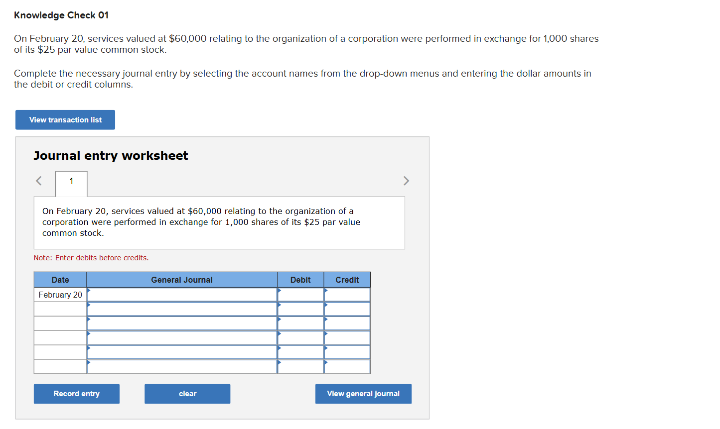 Complete the necessary journal entry by selecting