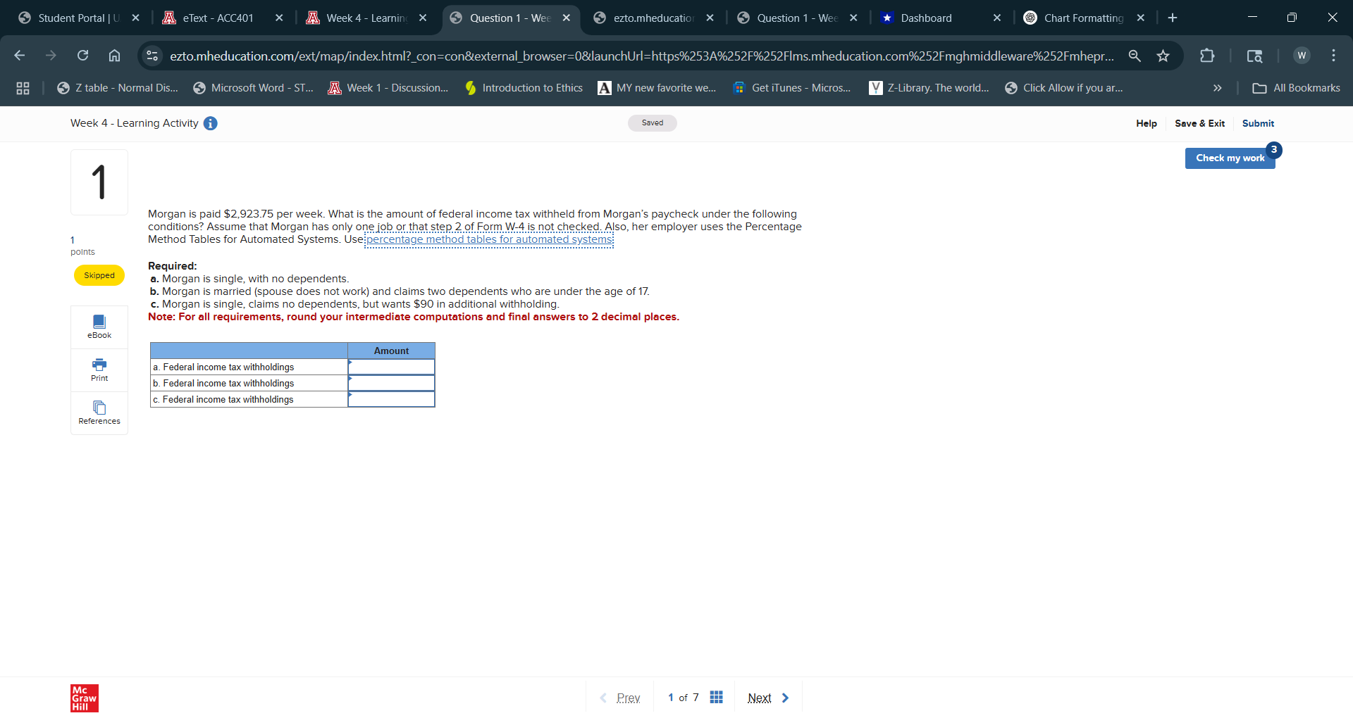 Student Portal | U X | A, eText - ACC401 X A Week