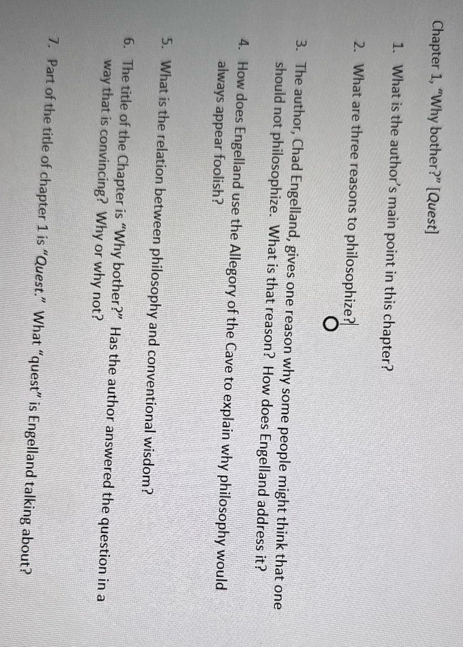 Can you answer this Chapter 1, "Why bother?" [