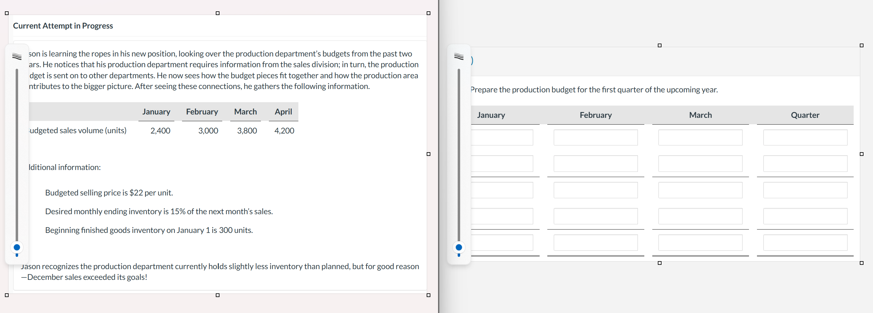 Solve: Drop down options: Beginning FG inventory,