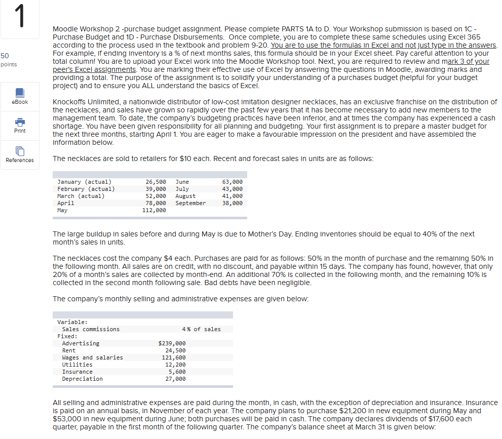 References Moodle Workshop 2 -purchase budget