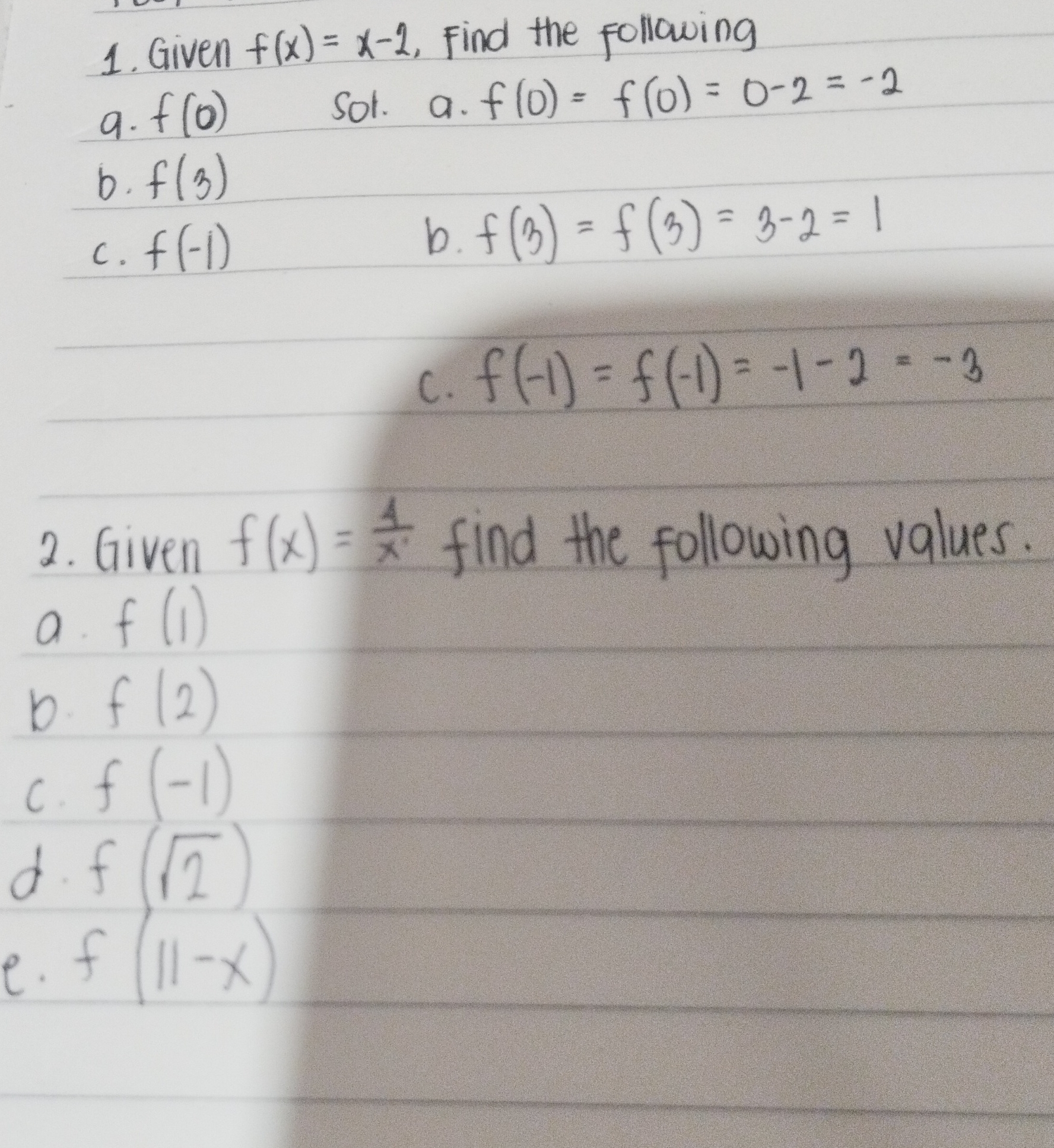 answer this 1 . Given f ( x) = x-2, Find the