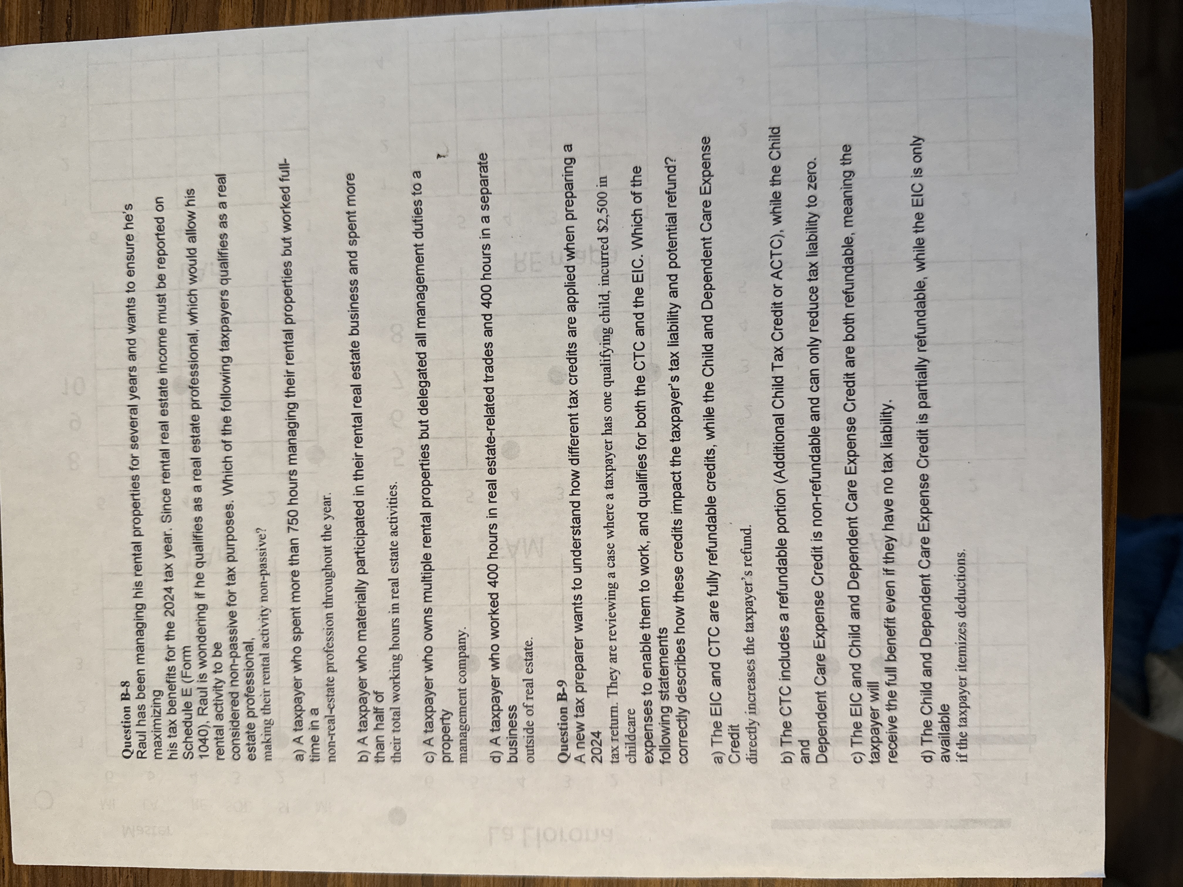 Question B-8 Raul has been managing his rental