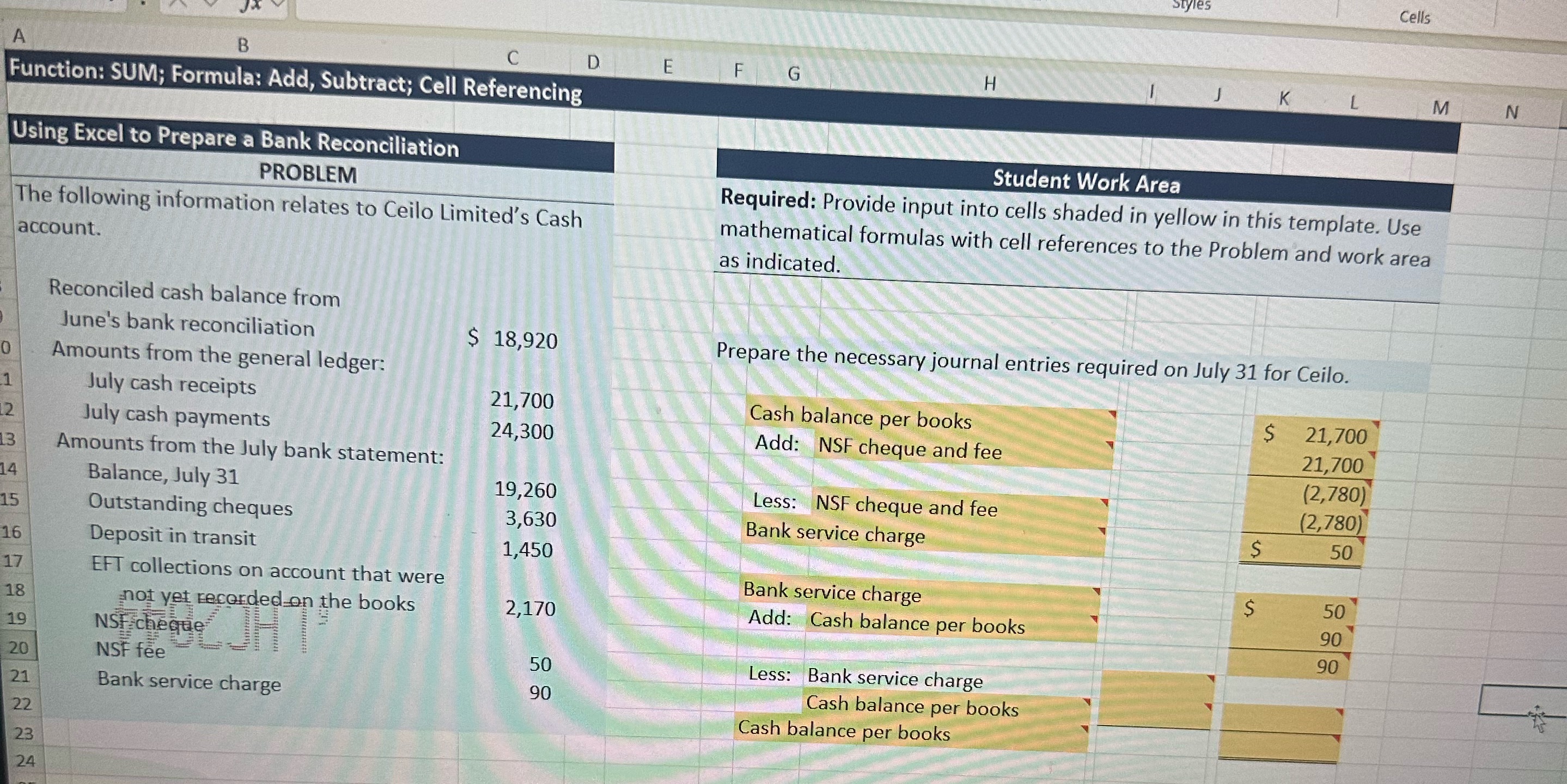 Answer les Cells A B C D E F G H K L M N