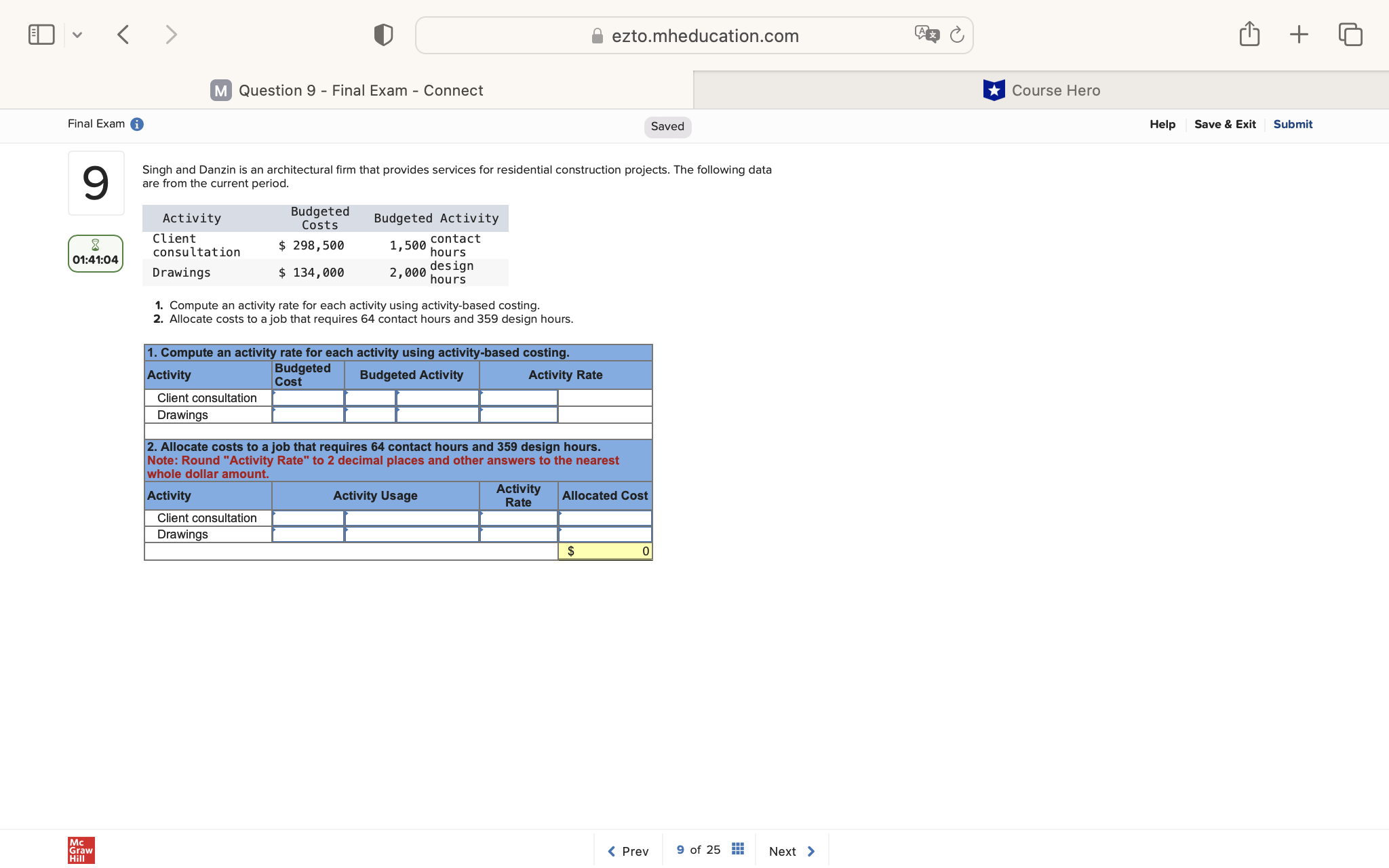 v ezto.mheducation.com + M Question 9 - Final