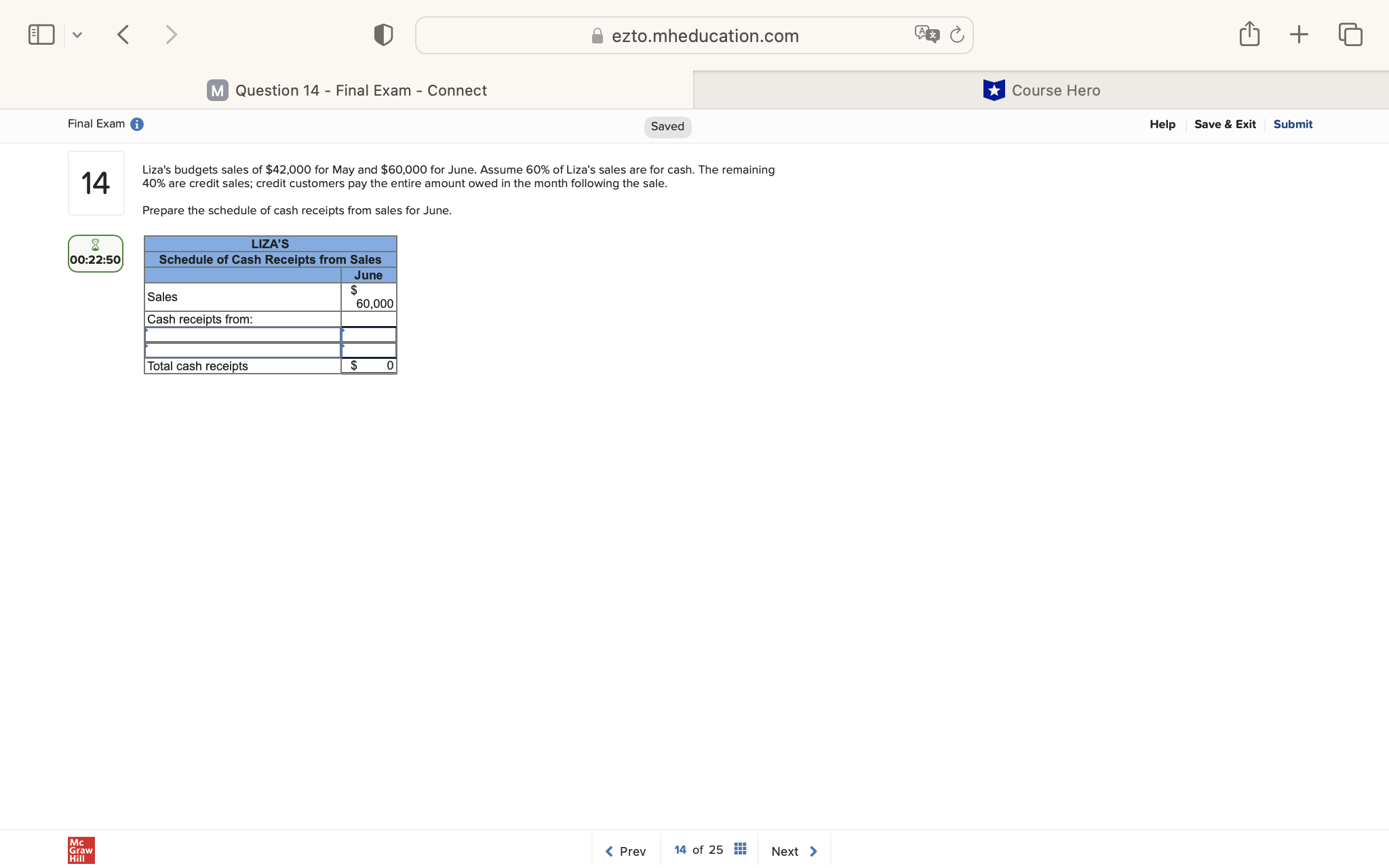 v ezto.mheducation.com + M Question 14 - Final