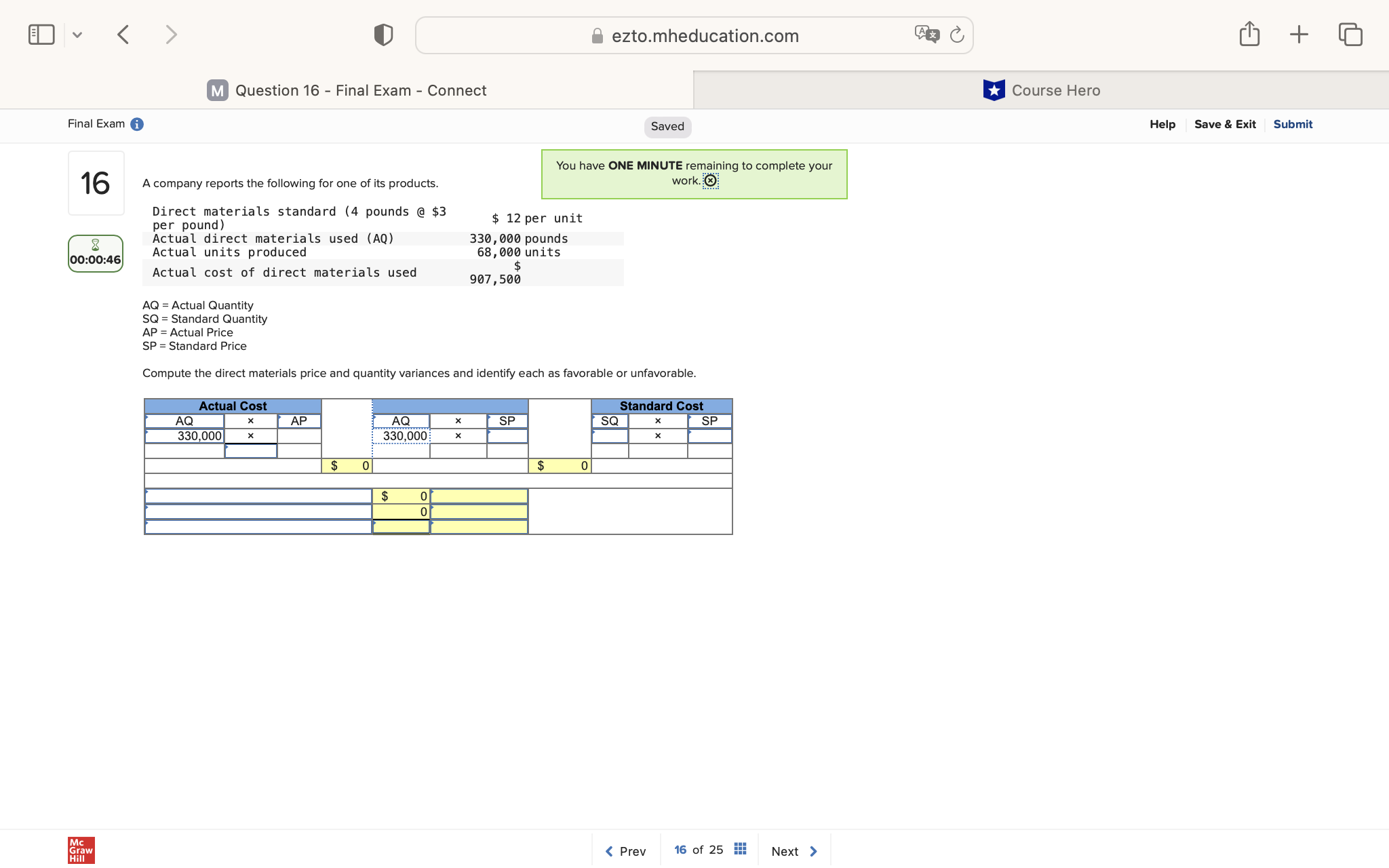 v ezto.mheducation.com + M Question 16 - Final