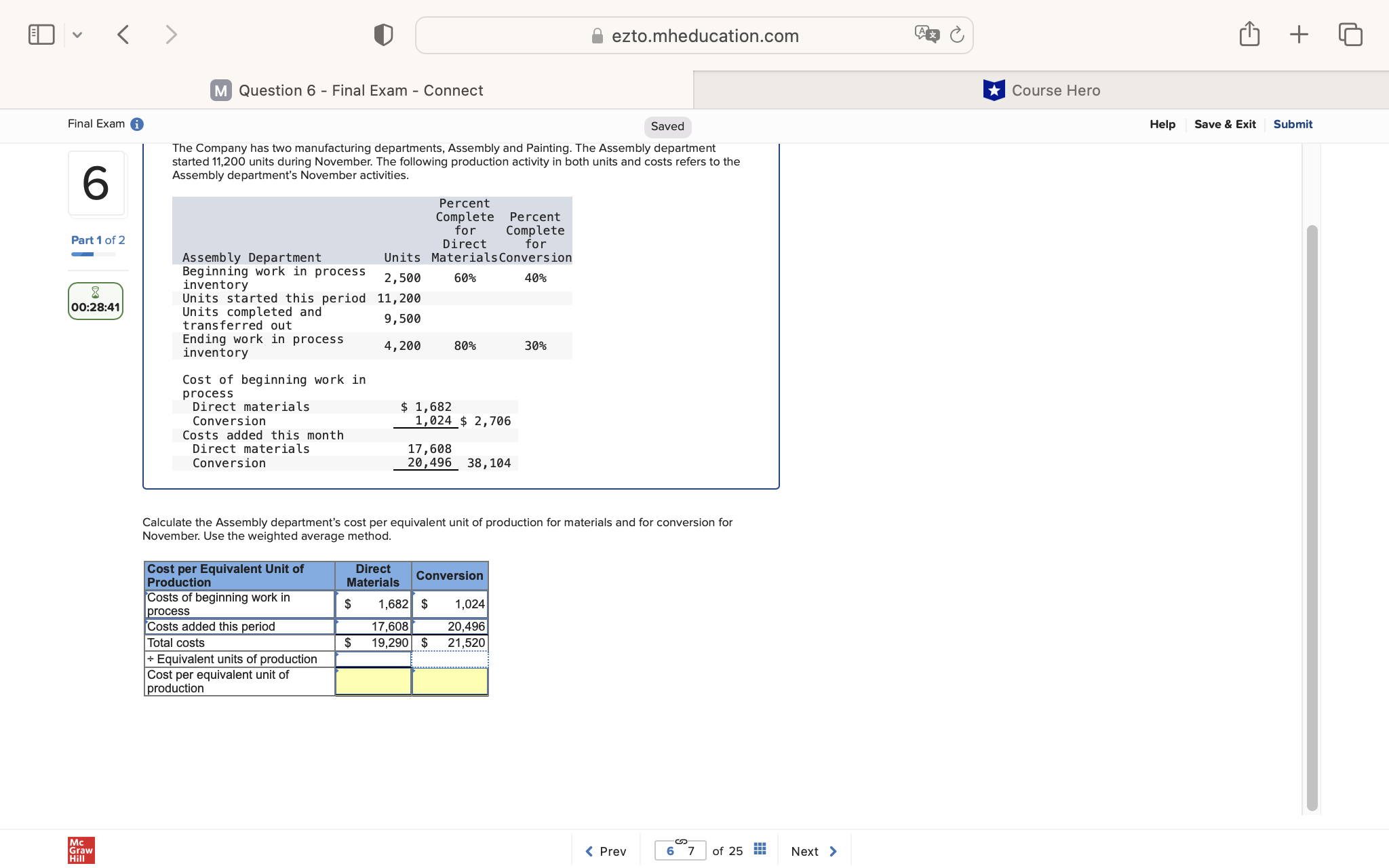 v ezto.mheducation.com + M Question 6 - Final