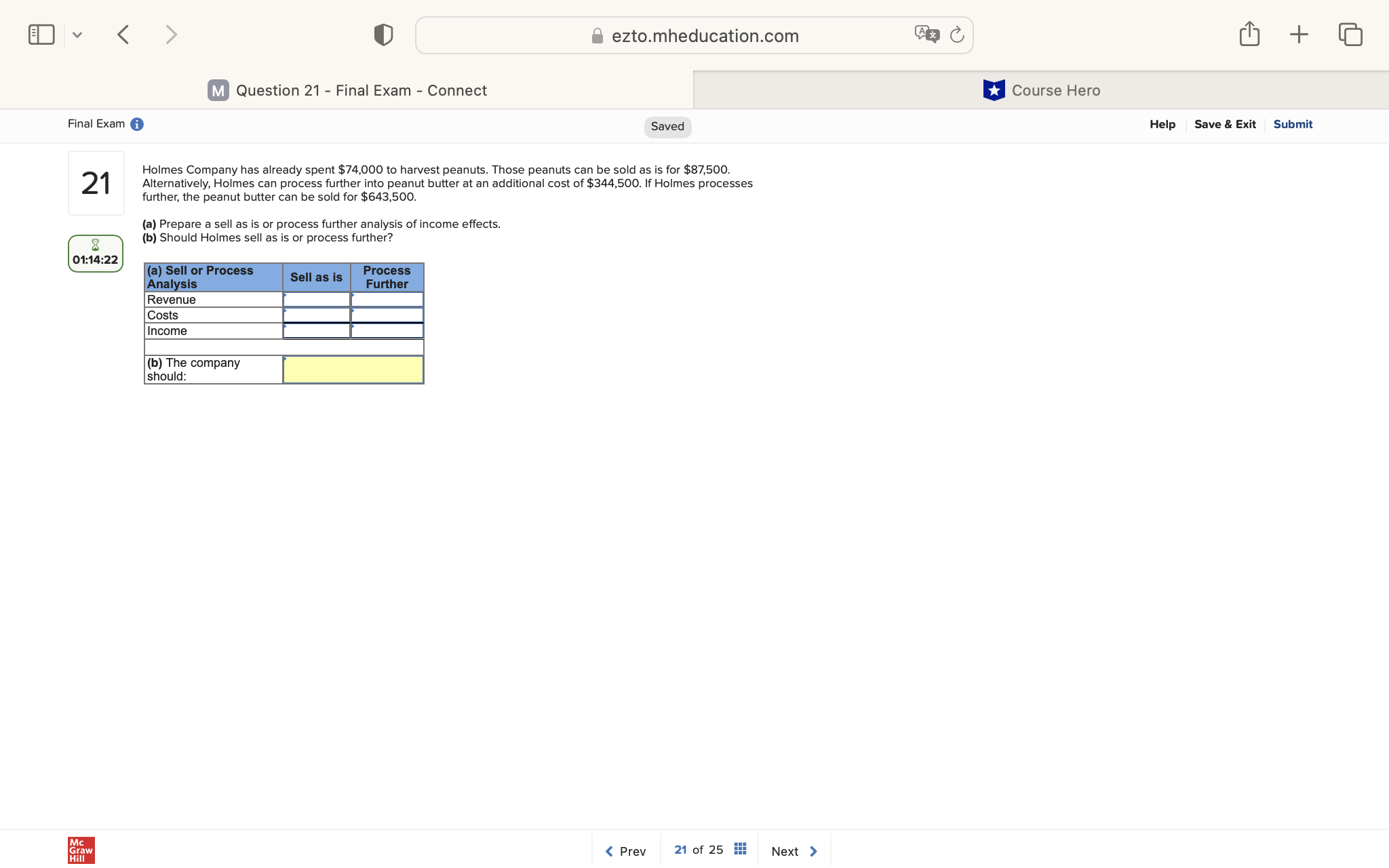 v ezto.mheducation.com + M Question 21 - Final