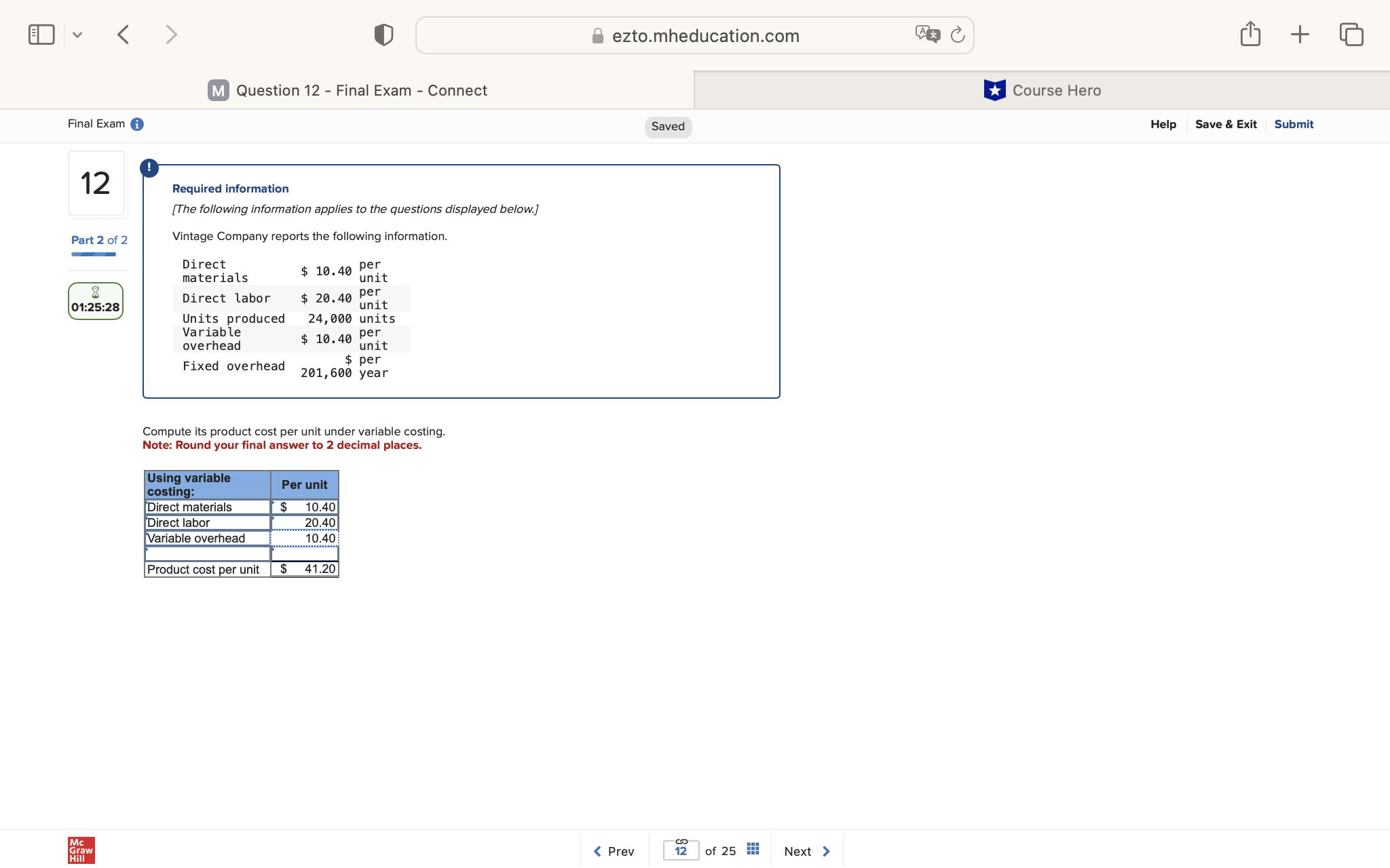 v ezto.mheducation.com + M Question 12 - Final