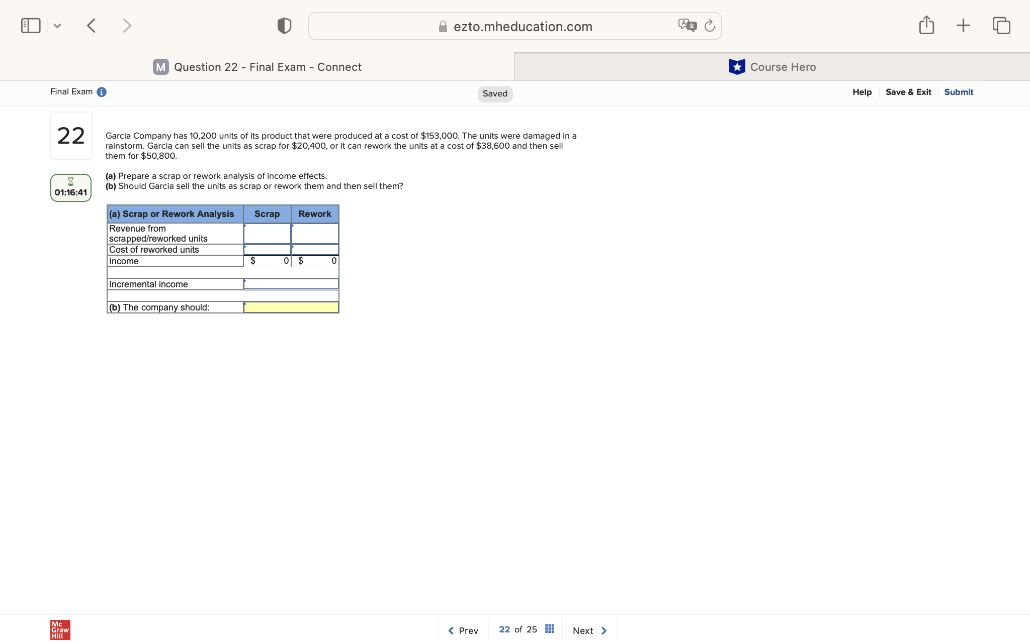 v ezto.mheducation.com + M Question 22 - Final