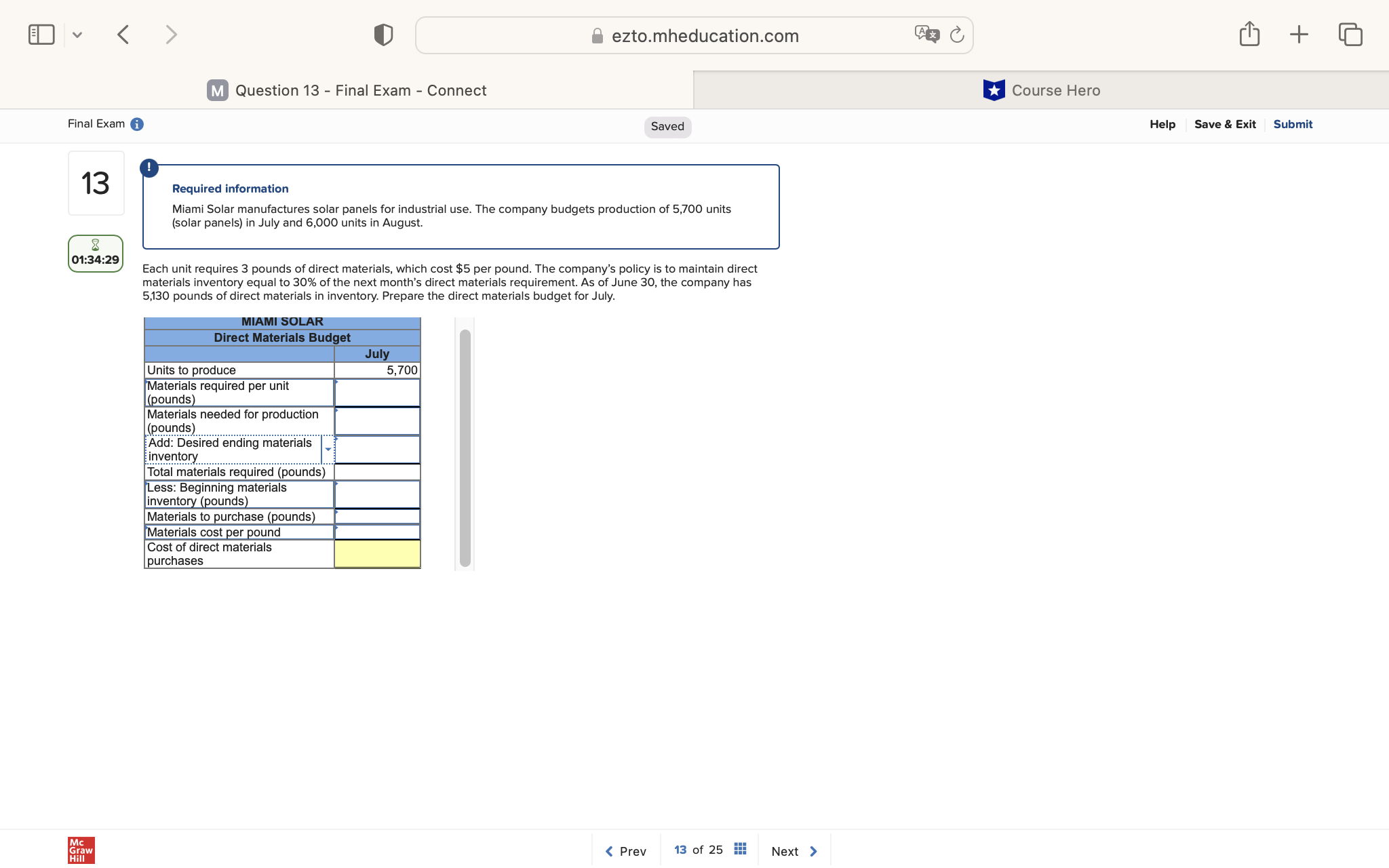 v ezto.mheducation.com + M Question 13 - Final