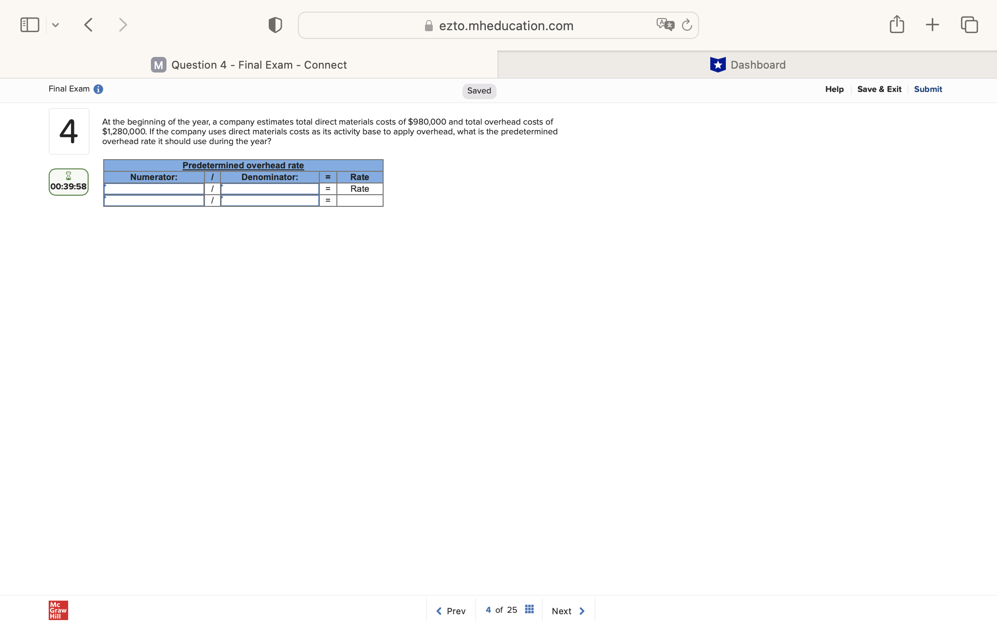 v ezto.mheducation.com + M Question 4 - Final