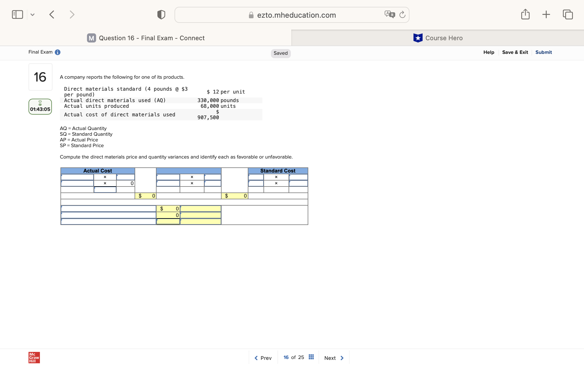 v ezto.mheducation.com + M Question 16 - Final