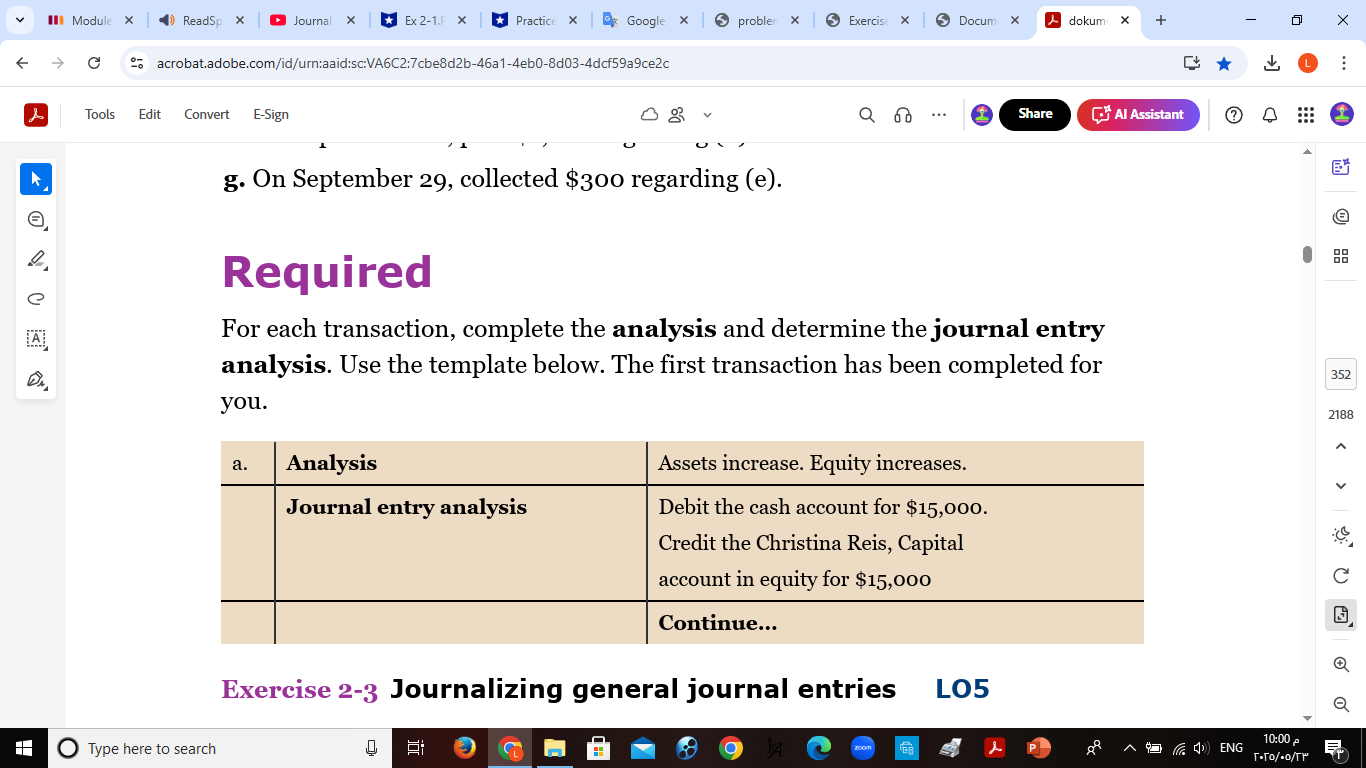 Exercise 2-2 Analyzing transactions LO3, 5 (5)
