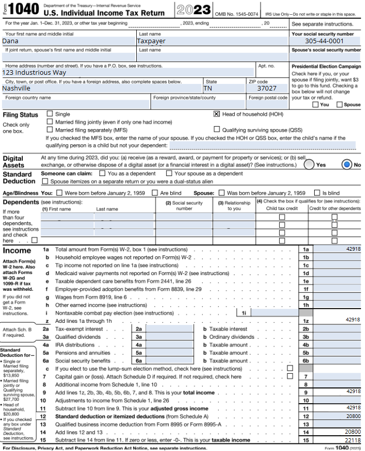 Tax Scenario & Facts: Name SSN DOB Relationship