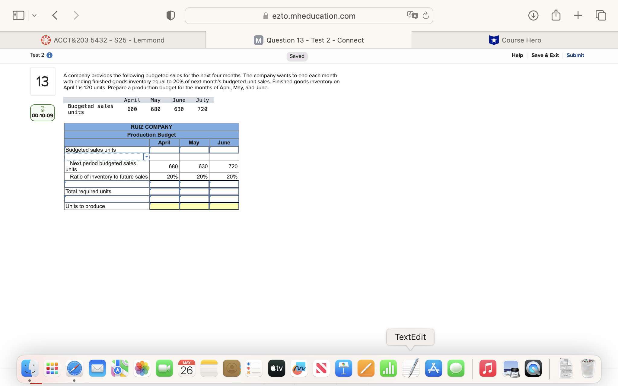 < ezto.mheducation.com + G ACCT&203 5432 - $25 -