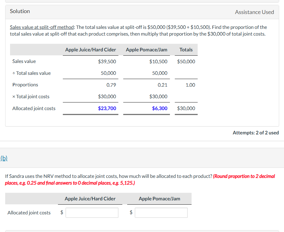 Solution Assistance Used Sales value at split-off