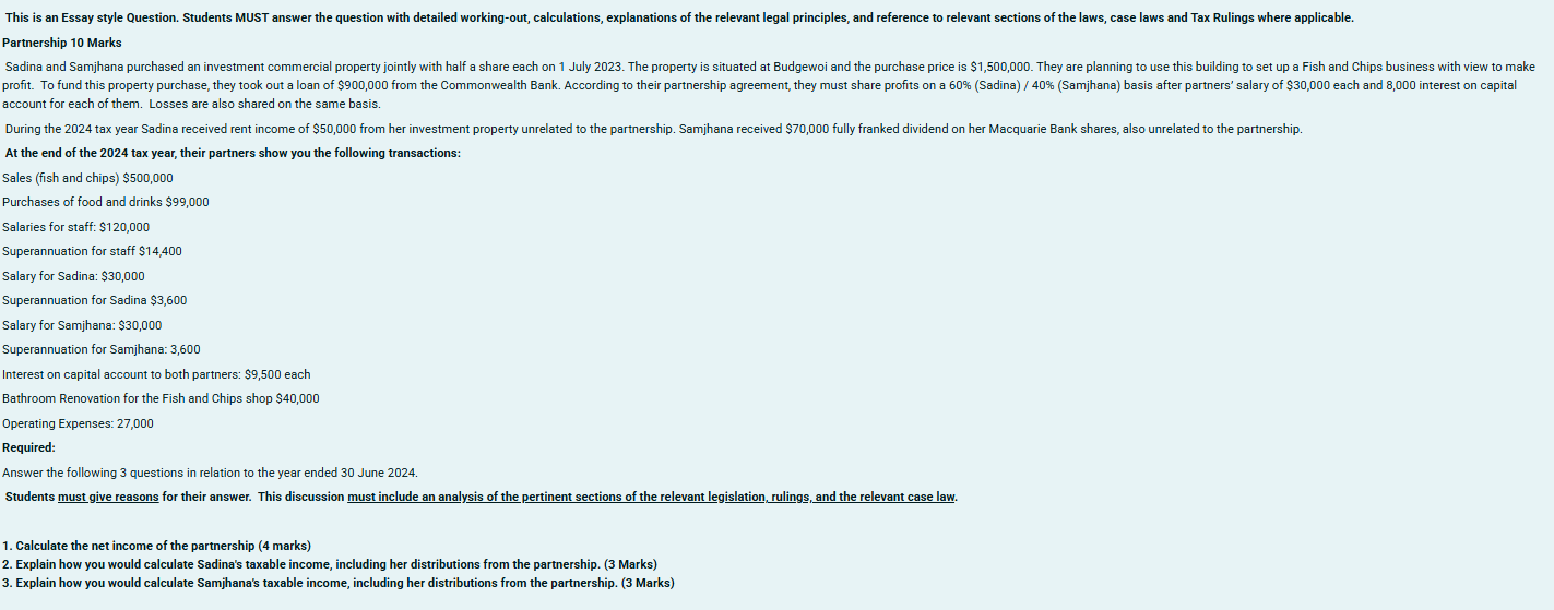 This is an Essay style Question. Students MUST