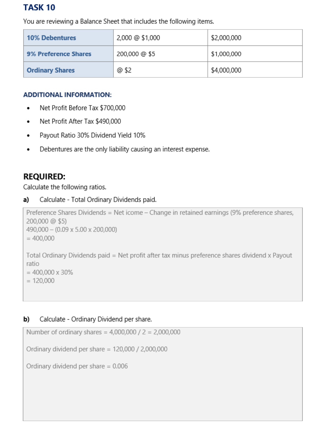 TASK 10 You are reviewing a Balance Sheet that