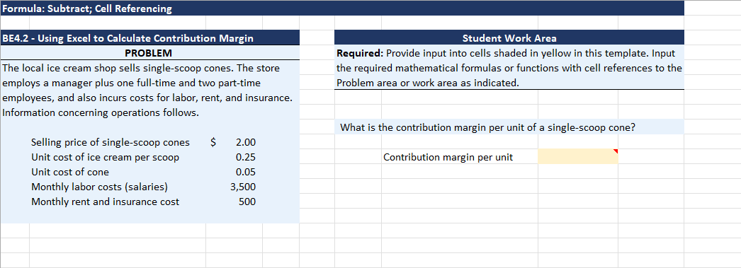Formula: Subtract; Cell Referencing BE4.2 - Using