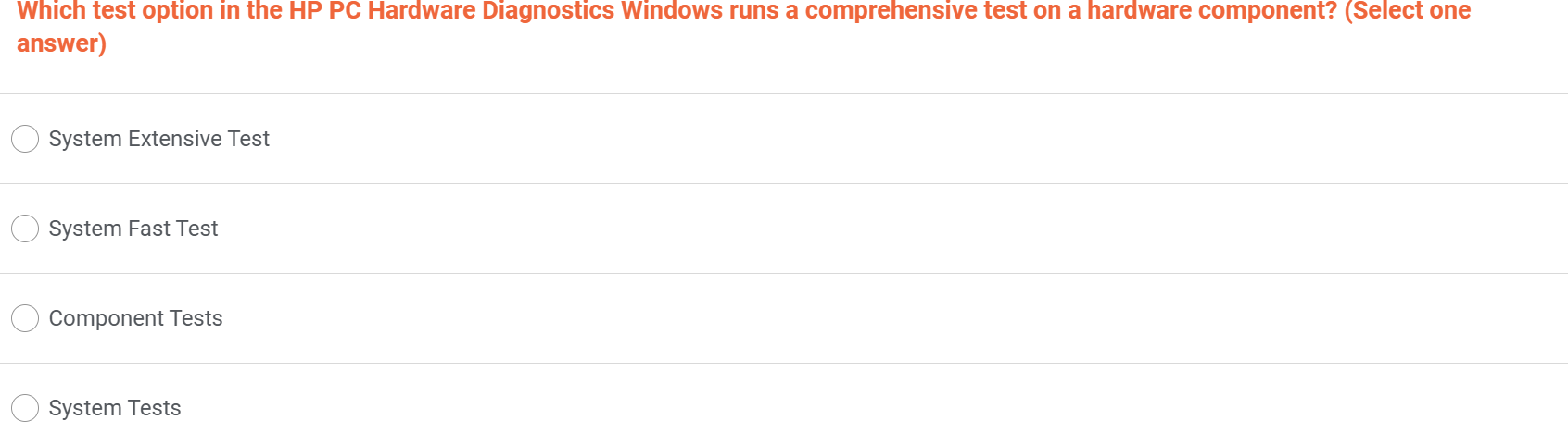 answer this Which test option in the HP PC