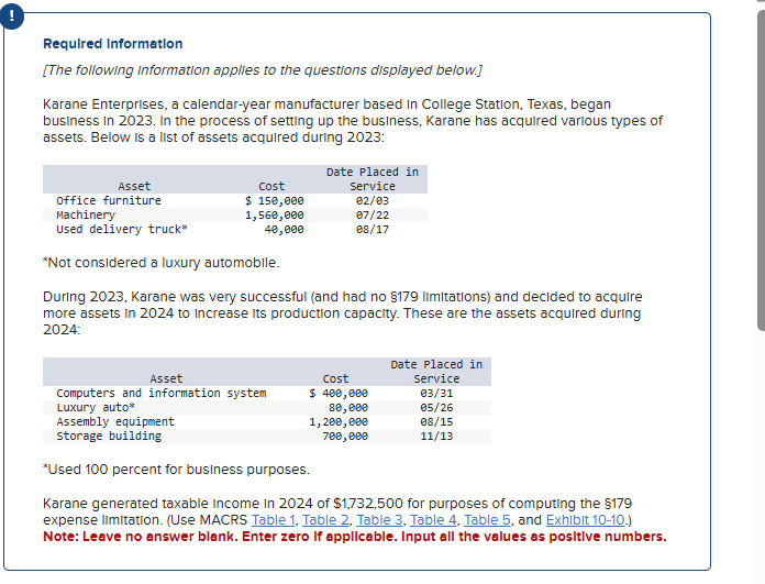 Requlred Information iThe following information